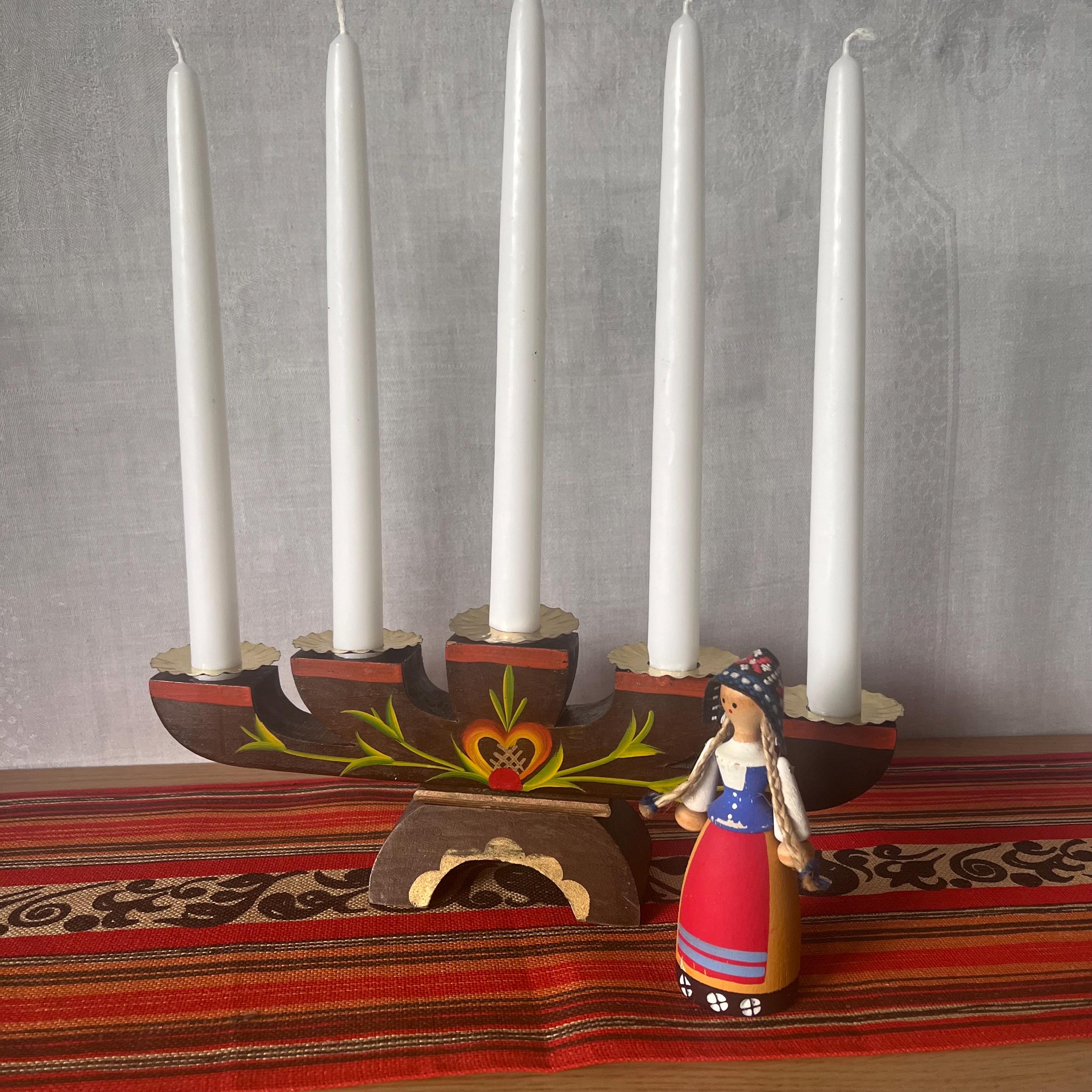 Antique Folk Art Kurbits Candlestick Holder, 1920s Swedish