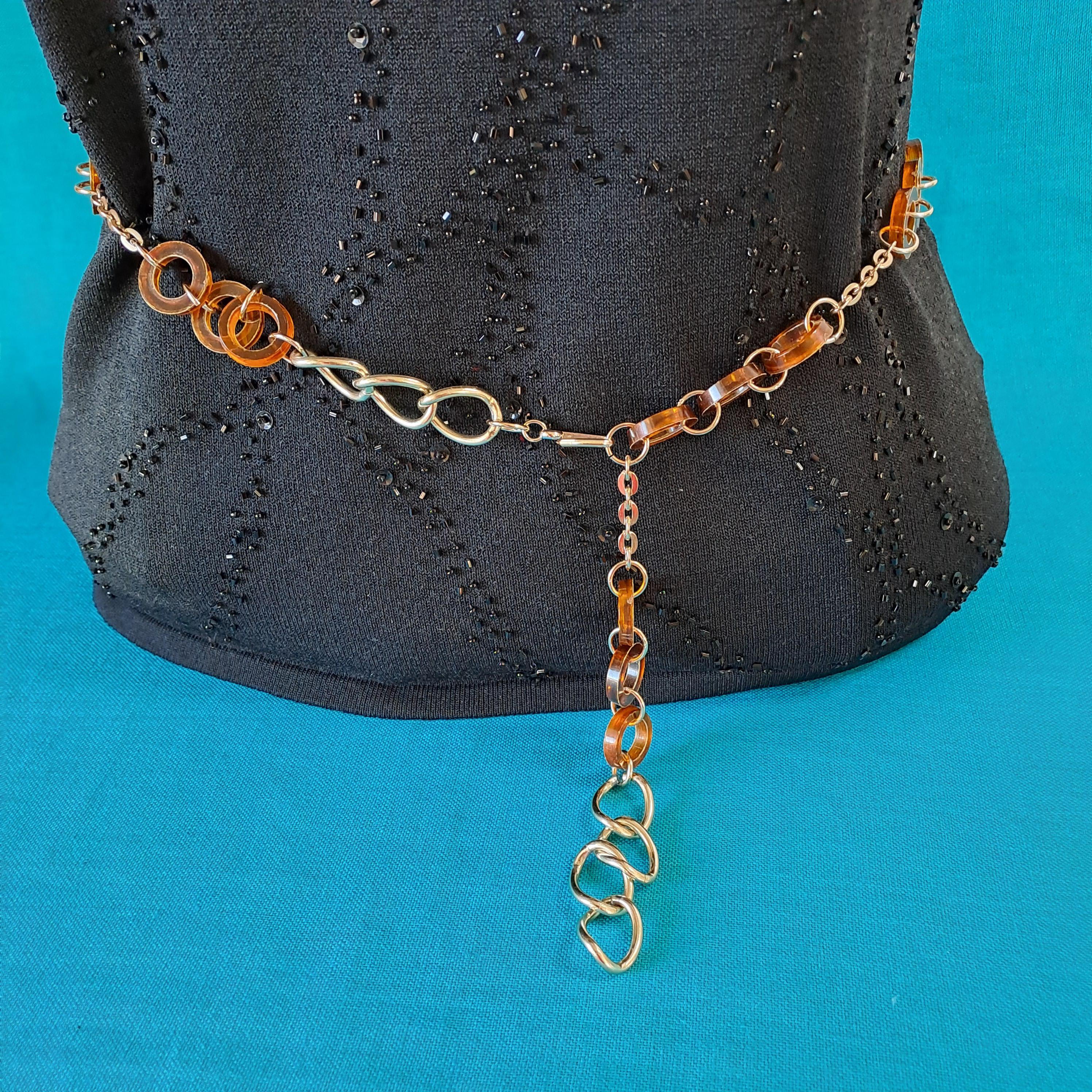 Chain Belt. 1970s. Round Brown Plastic Rings and Gilded  display picture 3