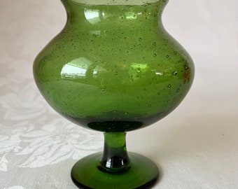 Bol de cristal Boda de Erik Höglund, cristal artístico verde oscuro, diseño sueco de la década de 1960.