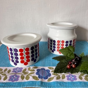 2 Arabia "Pomona" Ceramic Jars, Raija Uosikkinen Finland, Different Size & Shape