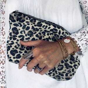 Bolsa de higiene Maxi Leopard "Enjoy the Ride" / Bolsa grande / Bolsa jeans / Bolsa de maquiagem / Presente de aniversário feminino / Bolsa de mão