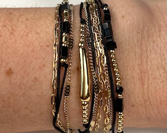 Gold and black stainless steel multi-row bracelet/Multi-wrap bracelet/Multi-chain/3-wrap bracelet/Multiple bracelet/Women&#39;s gift