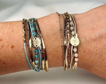 Gold multi-row bracelet in white or blue stainless steel/Multi-wrap bracelet/Multi chains/3-wrap bracelet/Multiple bracelet/Women&#39;s gift