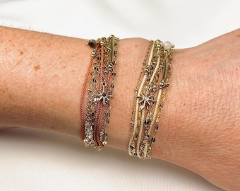 Gold-plated stainless steel multi-row bracelet/Multi-wrap bracelet/Multi-chain/3-wrap bracelet/Multiple bracelet/Women&#39;s gift
