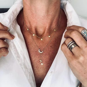 Gold multi-strand necklace with star tassels/Tie necklace/Plunging necklace/Adjustable necklace/Women&#39;s stainless steel necklace