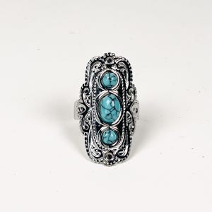 Ethnic silver stainless steel ring/Adjustable ring/Blue stone ring/Tribal ring/Large ring/Birthday gift for women