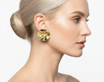 Goldene Ohrringe/Gehämmerte runde Ohrringe/Trendige Ohrringe/Goldene Ohrringe/Große Ohrringe/Geburtstagsgeschenk für Frauen