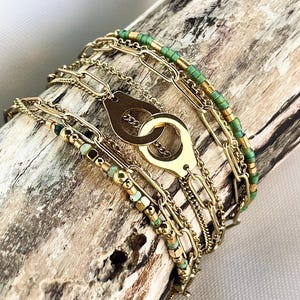 Stainless steel multi-row handcuff bracelet/Gold multi-wrap bracelet/Multi chains/3-wrap bracelet/Multiple bracelet/Women&#39;s gift