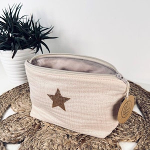 Petite pochette étoile en gaze de coton scintillant/Pochette accessoires/Trousse maquillage/Cadeau anniversaire pour femme/Cadeau copine