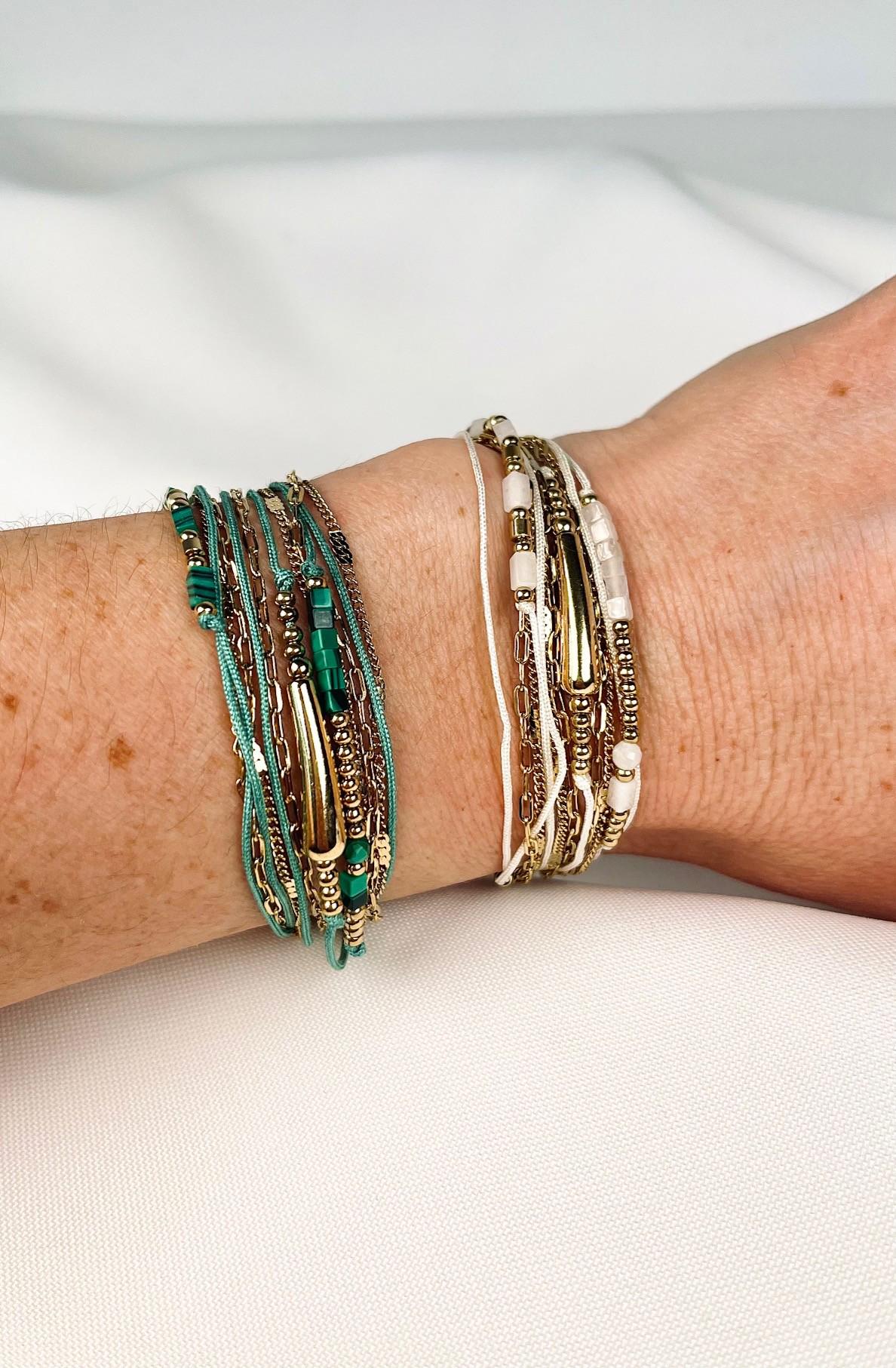 Gold multi-row bracelet in green or white stainless steel/Gold multi-wrap bracelet/Multi-chain/3-wrap bracelet/Multiple bracelet