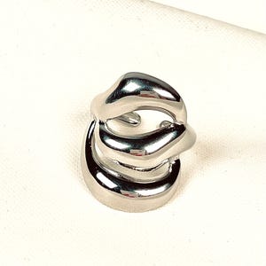 Large silver stainless steel ring/Adjustable ring/Trendy ring/Graphic ring/Wide ring/Birthday gift for women