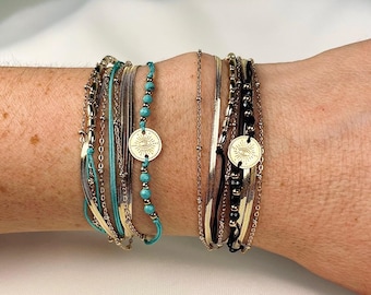 Gold multi-row bracelet in black or turquoise stainless steel/Multi-wrap bracelet/Multi-chain/Multiple bracelet/3-wrap bracelet