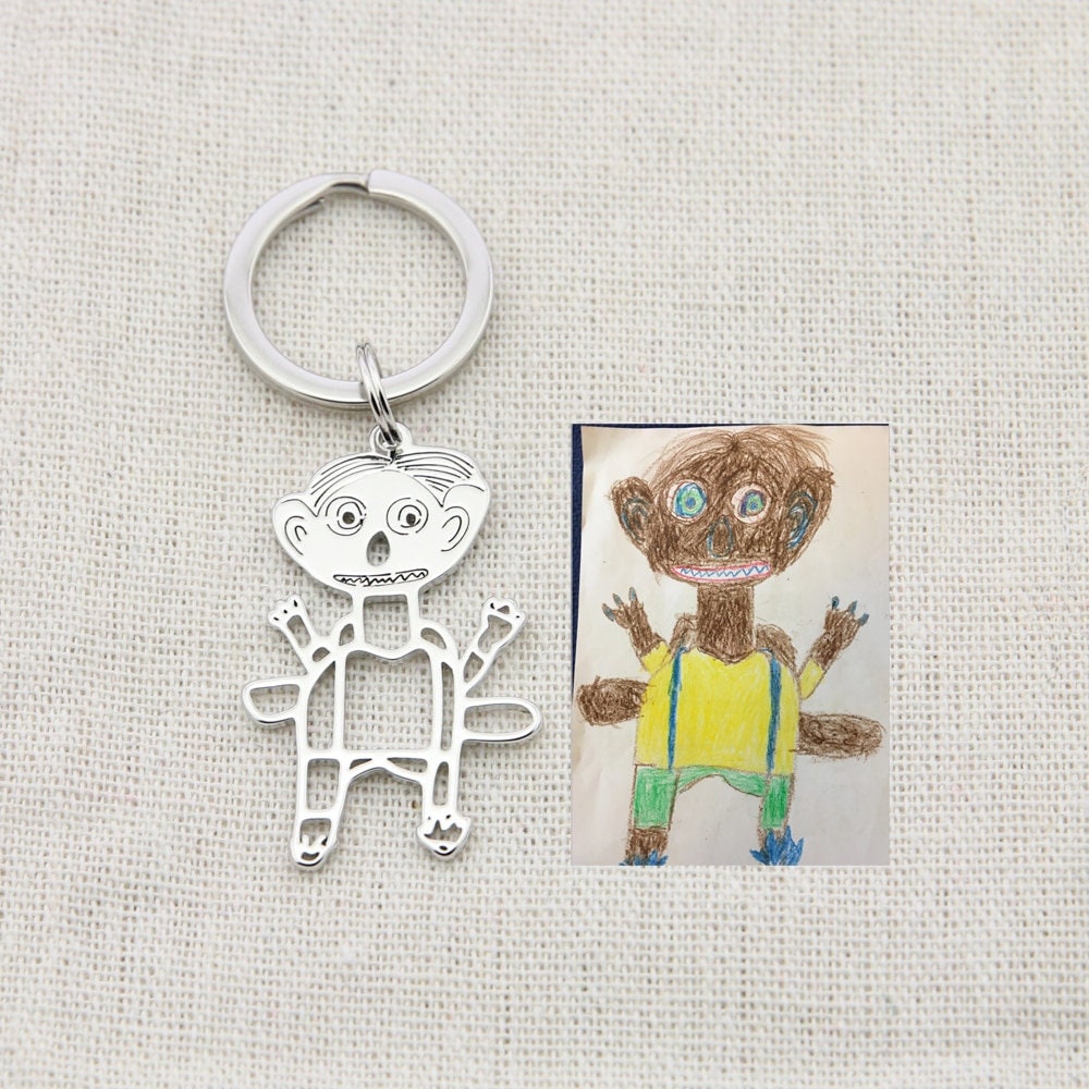 Custom Children's Drawing Keychain Personalised Gift Etsy