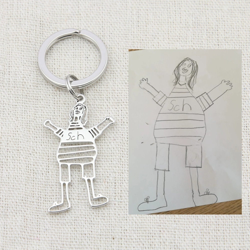Custom Children's Drawing Keychain Personalised Gift Etsy