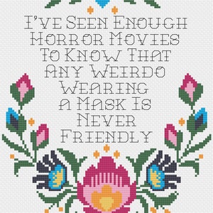 Friday the 13th Movie - I&#39;ve Seen Enough Horror Movies (Agent Elizabeth Marcus Quote) || Subversive movie cross stitch needlepoint pattern