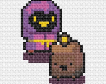 The Cultist and Ser Junkan Enter the Gungeon || Video game cross stitch needlepoint pattern