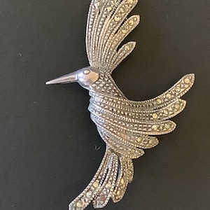 Silver and macasite bird brooch, bird pin, gift for her, vintage bird jewelry, gift for bird lover, Christmas gift for her, mom gift