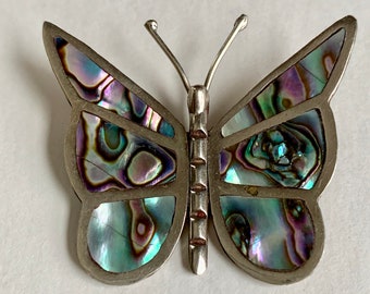 butterfly brooch, sterling silver and abalone shell butterfly pin, butterfly pin, vintage pin, gift for her, gift for mom, made in Mexico