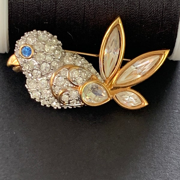 Vintage Swarovski bird brooch, rhinestone bird pin, vintage jewelry, gift for mom, gift for bird lover, Swarovski jewelry