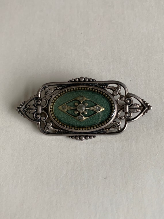 Art Deco style enamel brooch pin, Catherine Popes… - image 2