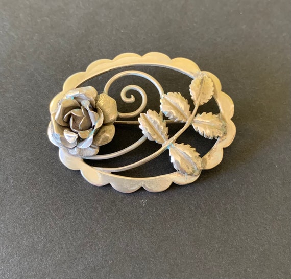 Vintage sterling flower brooch, vintage flower pi… - image 1