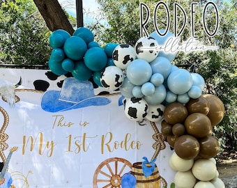 Rodeo Birthday balloon garland arch DIY kit, Cowboy Party balloon arch Decor, luxury double stuffed balloons, My first Rodeo 1st Birthday