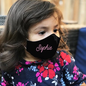 Custom name on Black FITTED 3 Layer Face Mask for kids and adults, Washable Made of 100% Cotton Fabric Face Mask, Mommy and me black mask