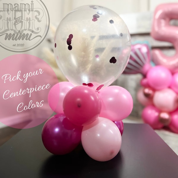 DIY Balloon Centerpiece, Pink Princess balloon Birthday Party table decor, double stuffed balloons, confetti balloon tabletop centerpiece