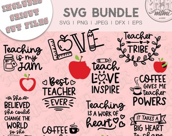 teacher svg bundle, Cricut cut file download svg dxf png, back to school svg, teacher quotes svg, for silhouette cameo, Teacher shirt svg
