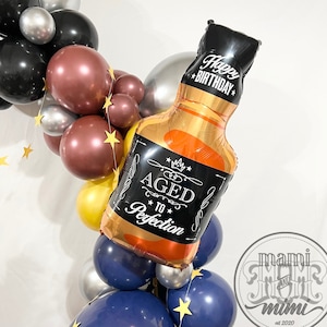 Whiskey Bottle Mylar Foil Balloon, Mens Birthday party theme decorations, Aged to Perfection Fathers Day Party Decor, Giant Bottle Balloon