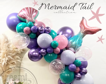 Mermaid Tail Birthday balloon garland arch DIY kit, Mermaid Tail & shell balloon arch Birthday Party decor, luxury double stuffed balloons