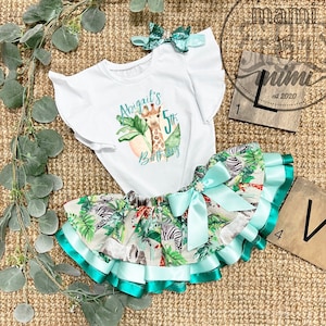 Personalizado Girafa Safari Aniversário Menina Tutu Traje, Nome Personalizado Selva Aniversário Presente, Meninas Safari Traje 1º Aniversário, presente personalizado