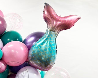 Giant Mermaid Tail Mylar Foil Balloon, Large Mermaid Tail Birthday Decoration, Mermaid theme Birthday, Under the Sea Birthday Decor