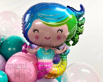 Giant Mermaid Mylar Foil Balloon, Large Mermaid Birthday Decoration, Mermaid theme Birthday, Under the Sea Birthday Decor, Giant Mermaid