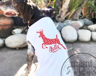 Custom Name Christmas sweater print reindeer shirt for dogs, personalized Dog T Shirt for Christmas, custom Christmas gift for dogs and cats