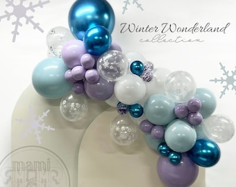 Frozen Winter Wonderland balloon garland arch DIY kit, Winter Ice Princess balloon arch Birthday Party decor, luxury double stuffed balloons