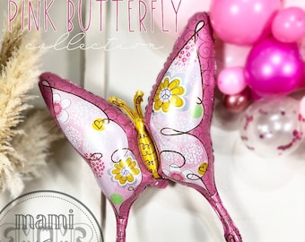 Pink Butterfly Mylar Foil Balloon, Pink Bachelorette party theme decorations, Girls Women's Birthday Party Decor, Giant Butterfly Balloon