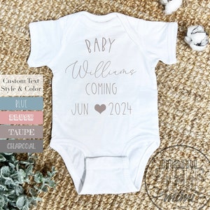 Personalized Last Name Baby Coming Soon Announcement Infant Bodysuit, Pregnancy Announcement Custom Last Name Baby Coming Soon Baby Bodysuit