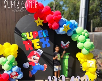 Video Game Mario Birthday Balloon Garland Kit, Boys Red, Blue, Yellow, Green Balloons for Video Gamer Birthday Party, First Birthday Decor