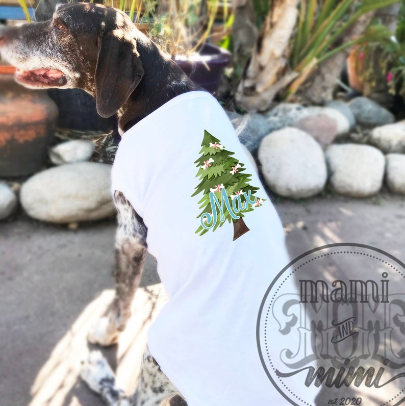personalized Christmas Tree shirt for dogs, custom text Dog Shirt for Christmas, custom Christmas gift for dogs & cats, your text dog shirt image 1