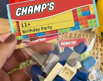 Recuerdo de fiesta de cumpleaños de ladrillos para niños con nombre personalizado / Kit de fiesta de bloques de construcción / Regalo de clase / Regalos personalizados para fiestas de cumpleaños infantiles para invitados