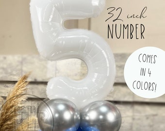 Giant White Number Mylar Foil Balloon, 32 inch giant numbers party decoration, 1st birthday balloon, Number 1 2 3 4 5 6 7 8 9 Giant Balloon