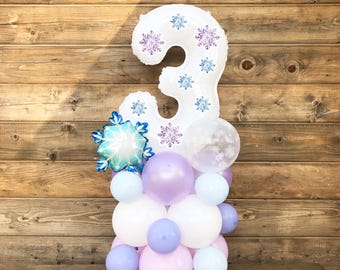 Kit de bricolaje de columna de globos congelados de Winter Wonderland, globo de princesa de hielo de invierno, decoración de torre de globos para fiesta de cumpleaños, fácil de instalar
