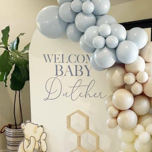 Adesivo per arco con palloncino per rivelare il sesso del bambino / Decorazione per baby shower / Adesivo da parete con testo personalizzato per palloncini / Adesivo da parete con nome del bambino personalizzato