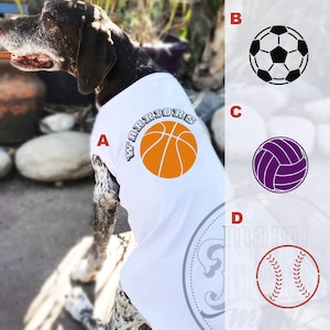 Personalized Sports Ball Dog Name T Shirt | Personalized Sports Dog Clothing w/ Dog Name or Team Name | Custom name shirt for dogs and cats.