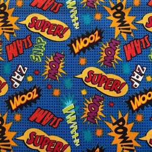 Super Hero Comic Words Fabric by the Yard |  fabric for Kids | 100% Cotton Comic book Fabric By the Yard | Ready to Ship