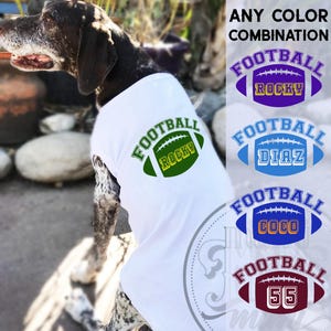 Personalized Football Ball Dog Name T Shirt | Personalized Football Sports Dog Clothing w/ Dog Name | Custom name shirt for dogs and cats.