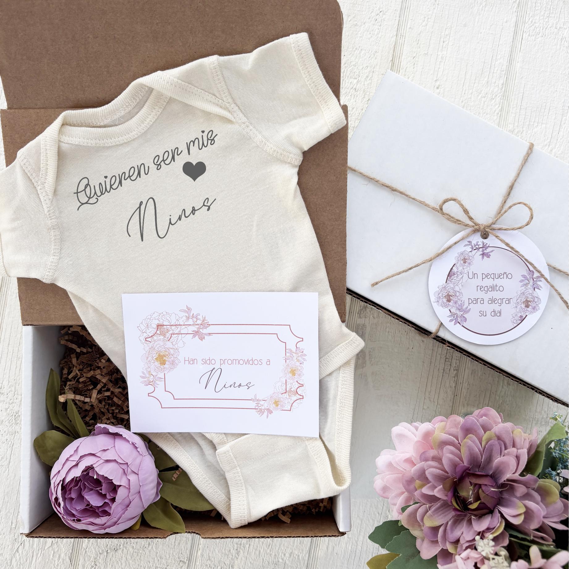 Quieren ser mis Ninos Spanish Baby Reveal Pregnancy Announcement Onesie® Gift Box for Ninos | Spanish Surprise New Baby Announcement |
