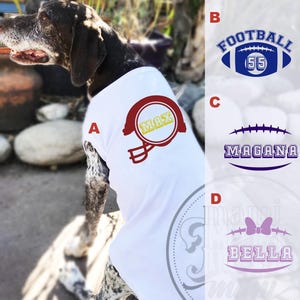 Personalized Football Ball Dog Name T Shirt | Personalized Football Sports Dog Clothing w/ Dog Name | Custom name shirt for dogs and cats.