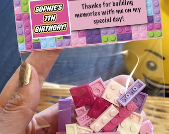 Recuerdo de fiesta de cumpleaños de ladrillos para niñas personalizado / Kit de fiesta de bloques de construcción / Regalo de clase / Regalos personalizados para fiestas de cumpleaños infantiles para invitados
